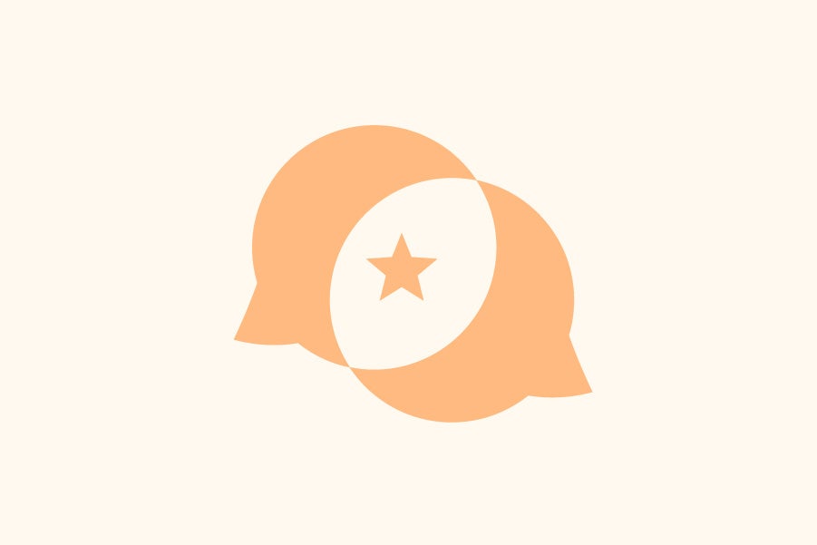 Collegiality icon: two speech bubbles overlap with a star