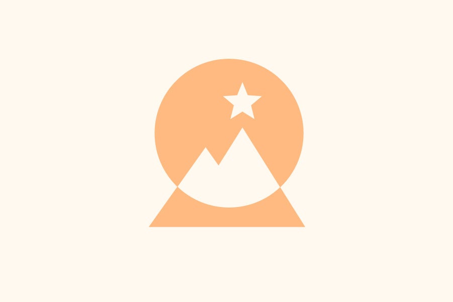 Commitment icon: Mountain peak with a large sun. A star hovers over the peak.