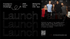 group photo with QR code on black background with event text