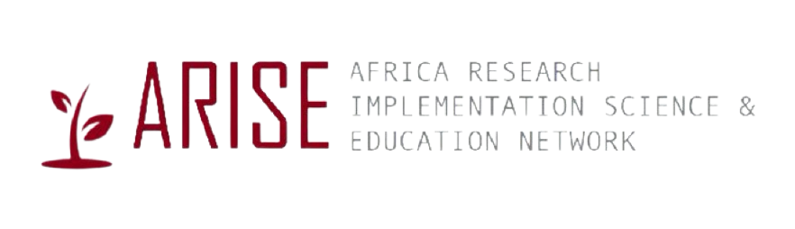 The Africa Research, Implementation Science, and Education (ARISE) Network Logo in red font with small plant