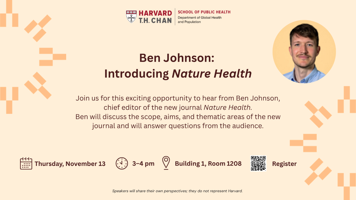 flyer for event on beige background with Ben Johnson headshot
