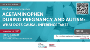 CAUSALab event flyer for 20th Kolokotrones Symposium with event details on turquoise background