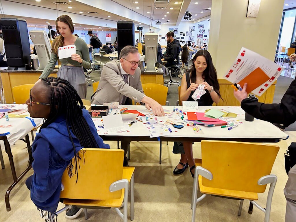 Dean Andrea Baccarelli at the card-making station