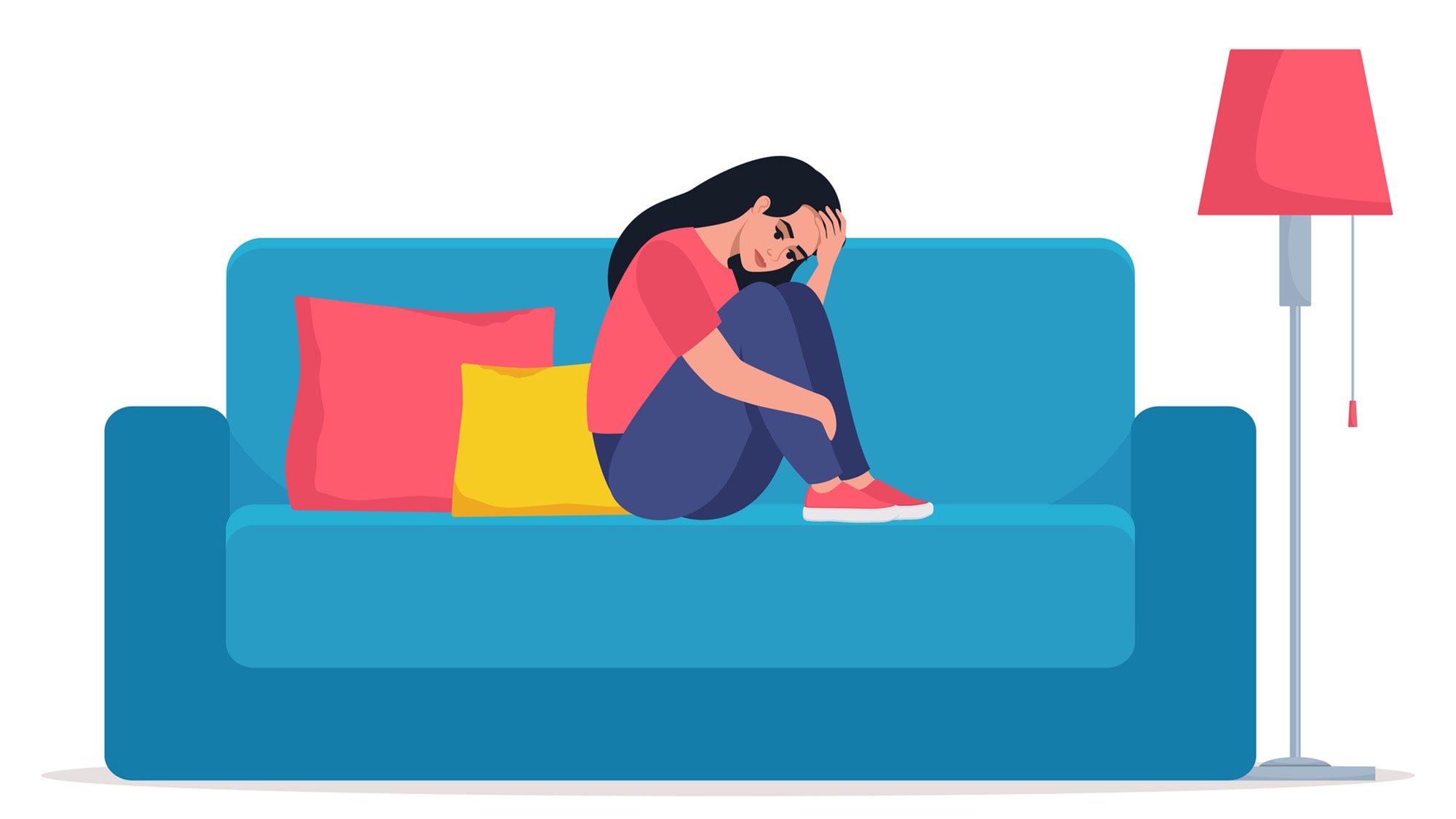 Vector image of depressed woman sitting on couch.