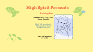 event flyer for High Spirit presents on yellow background with image of a boy in line drawing form