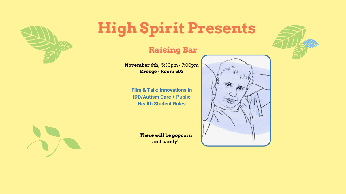 event flyer for High Spirit presents on yellow background with image of a boy in line drawing form