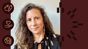 Image of Dr. Jessica Janzo with icons representing food, care, and climate change