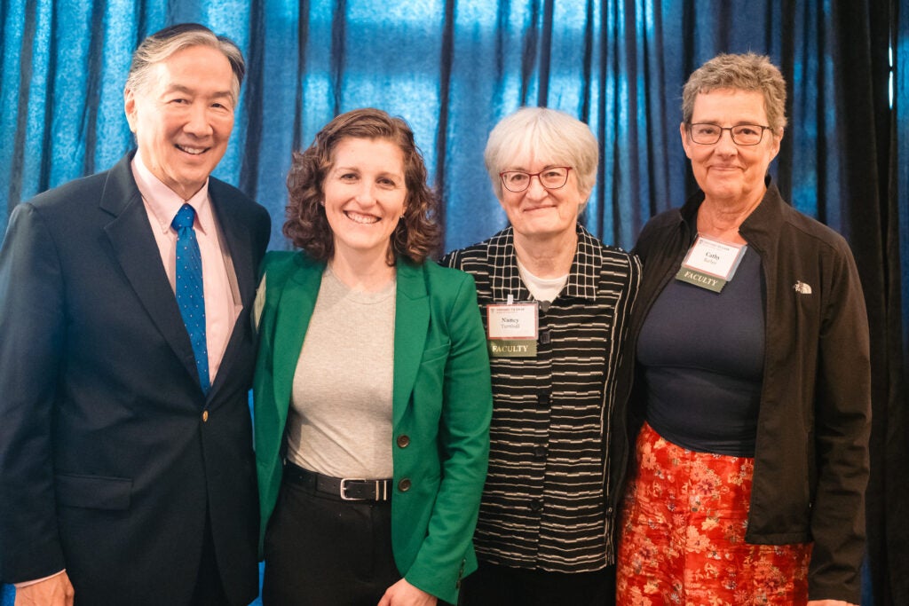 A group shot of Professor Howard Koh, Morissa Hen, Professor Nancy Turnbull, and senior researcher Cathy Barber. 