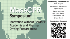 MassCPR Symposium Poster Nov. 19 at the Ragon Institute and via Zoom 1-5pm ET. on green background with QR code