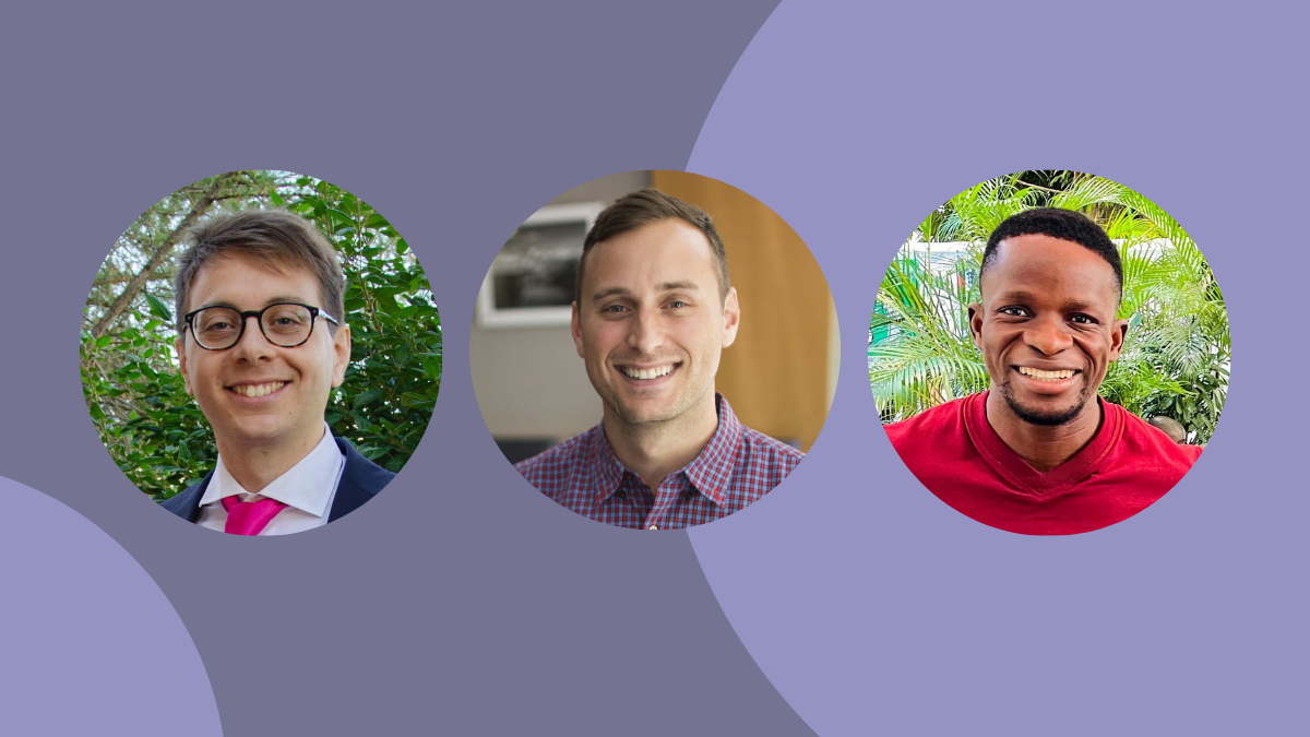 Lavender visual with headshots of Drs. Christopher Golden, Giacomo De Nicola, and Oladimeji Mudele