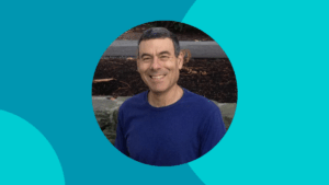 Blue visual with headshot of Dr. Gidon Eshel