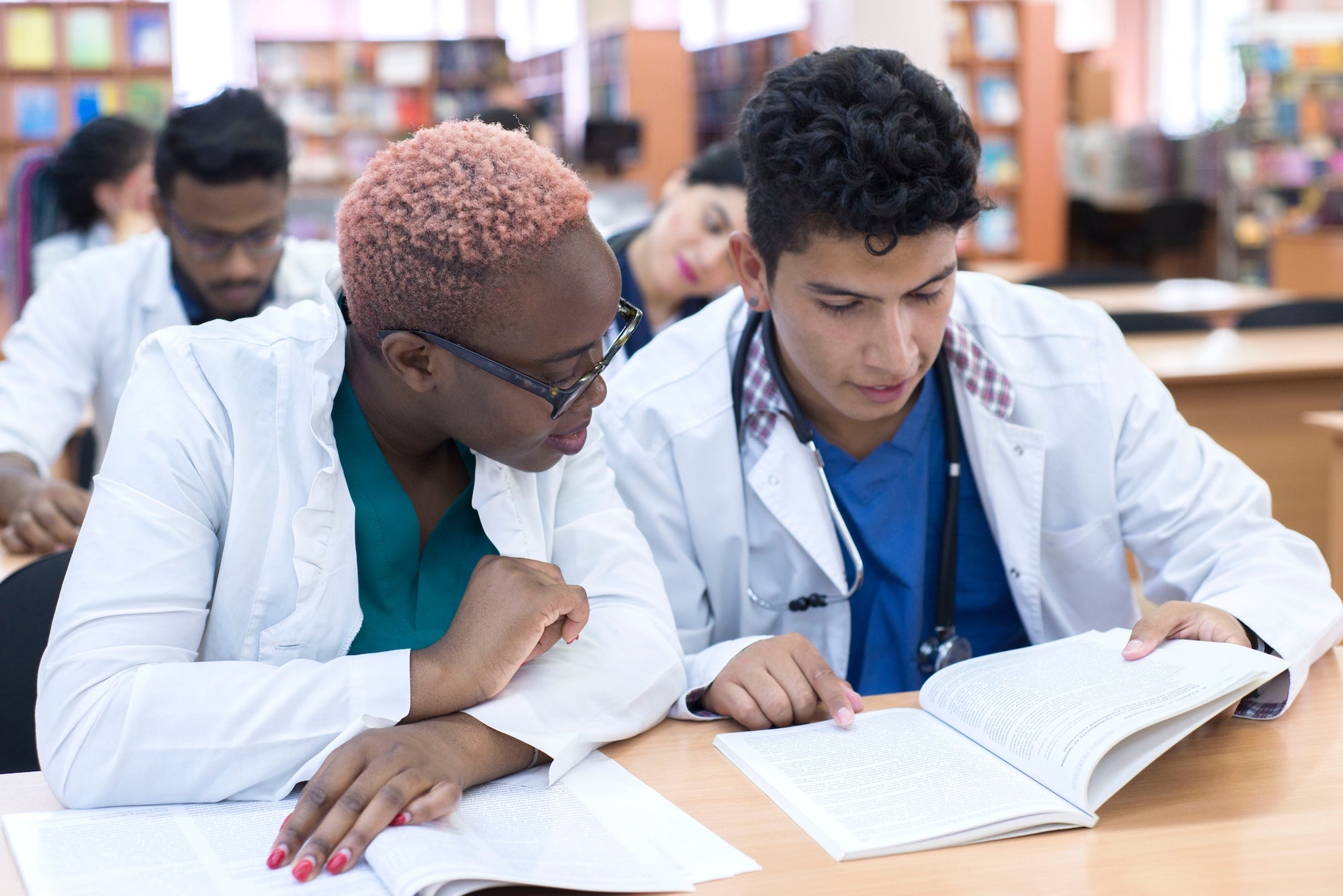 medical students studying in a library