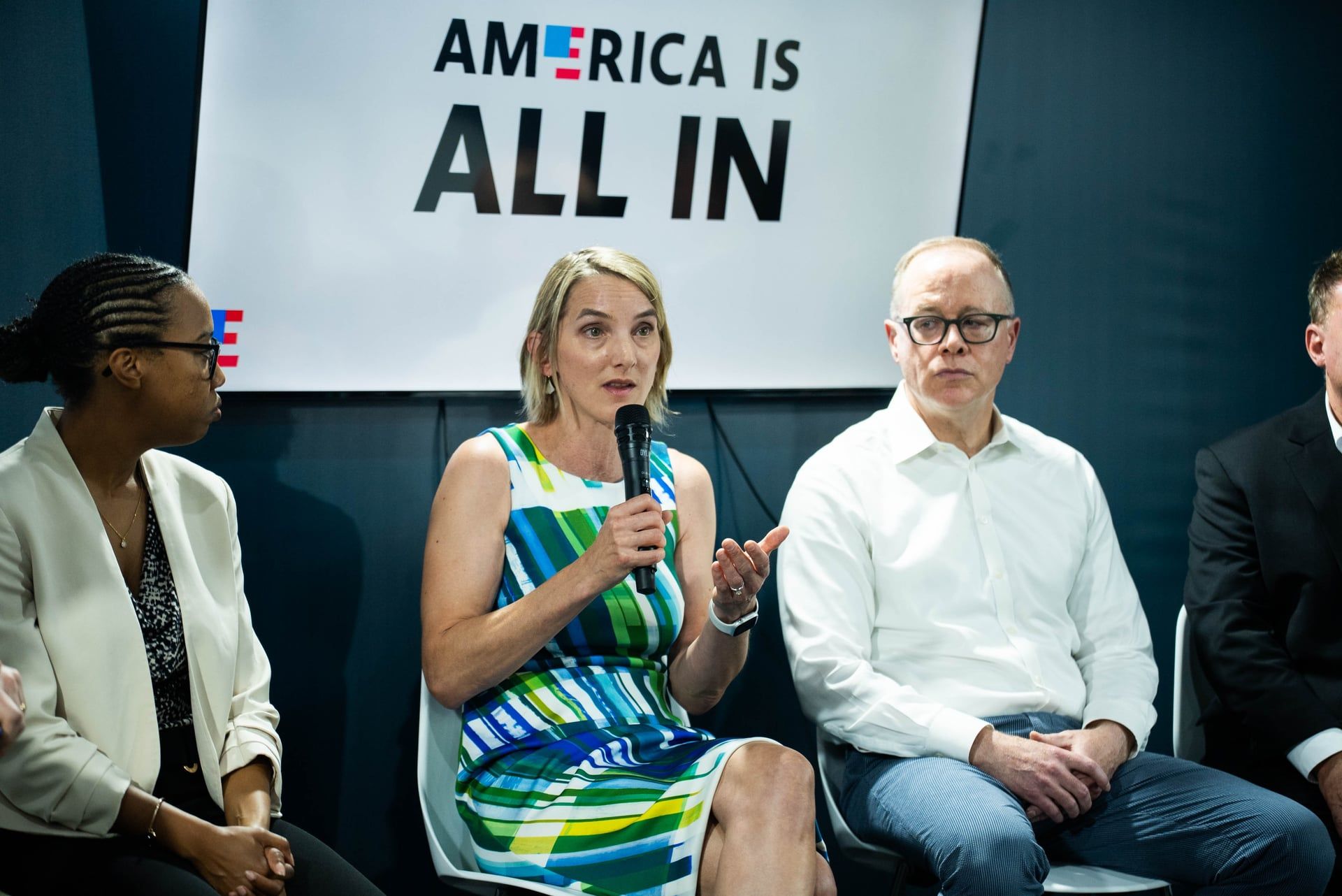 Dr. Mary Rice speaking on the "America is all in" panel at COP30.