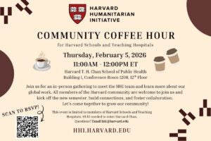 HHI Community Coffee Hour graphic with QR code to scan to register