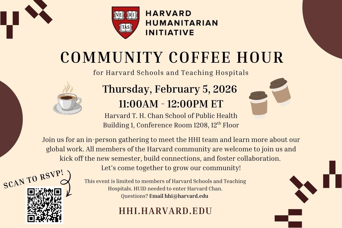 HHI Community Coffee Hour graphic with QR code to scan to register