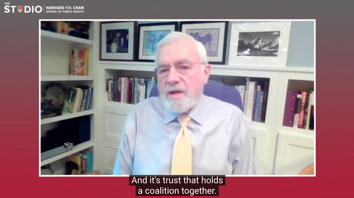 Zoom snapshot of Bill Foege on Studio background