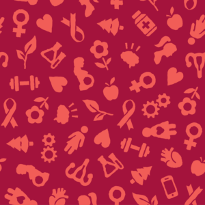 A variety of icons symbolizing women's health.
