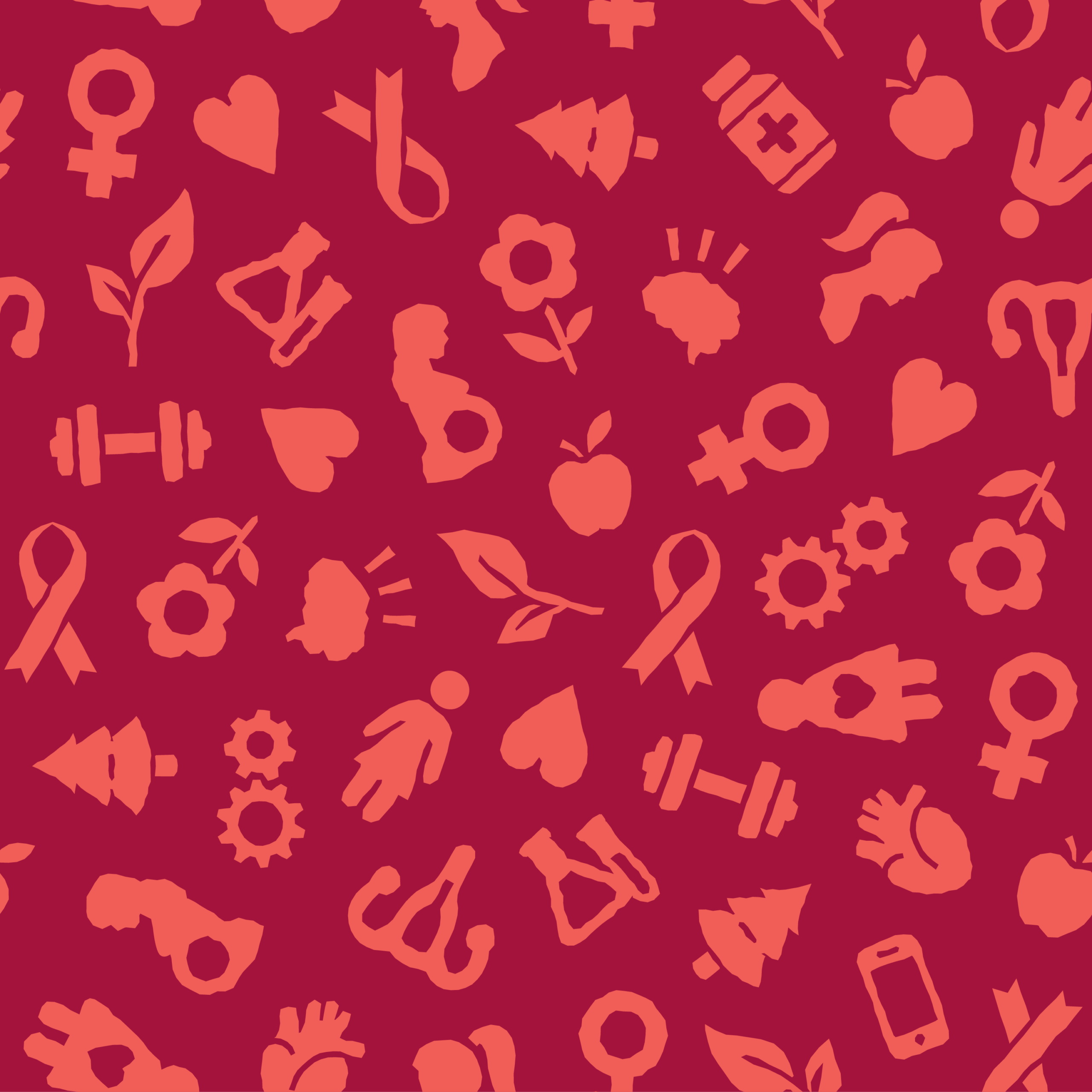 A variety of icons symbolizing women's health.