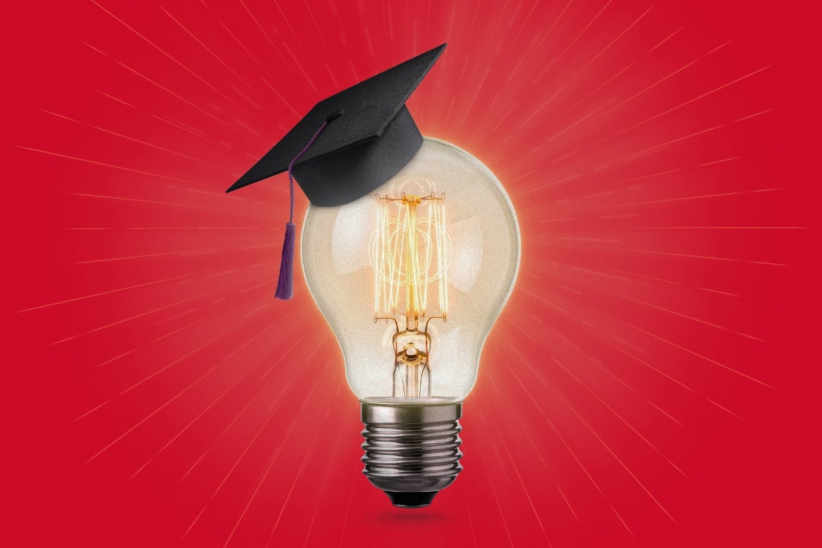Illustration of a light bulb with a graduation cap on top