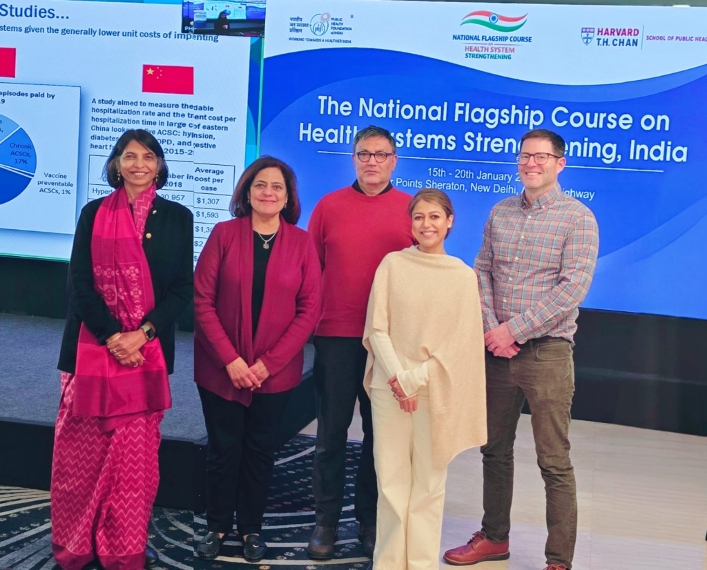 Leaders of the National Flagship Course on Health Systems Strengthening for India, including Anuska Kalita and Kevin Croke.