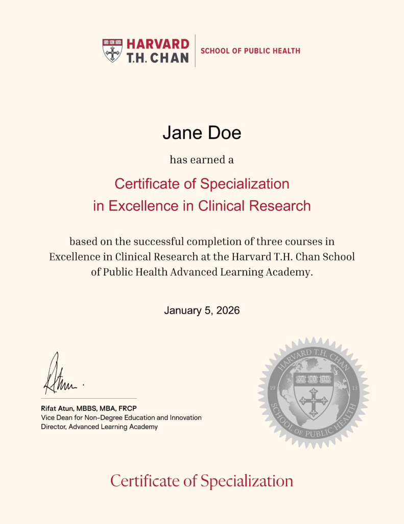 Harvard Chan Certificate of Specialization in Excellence in Clinical Research