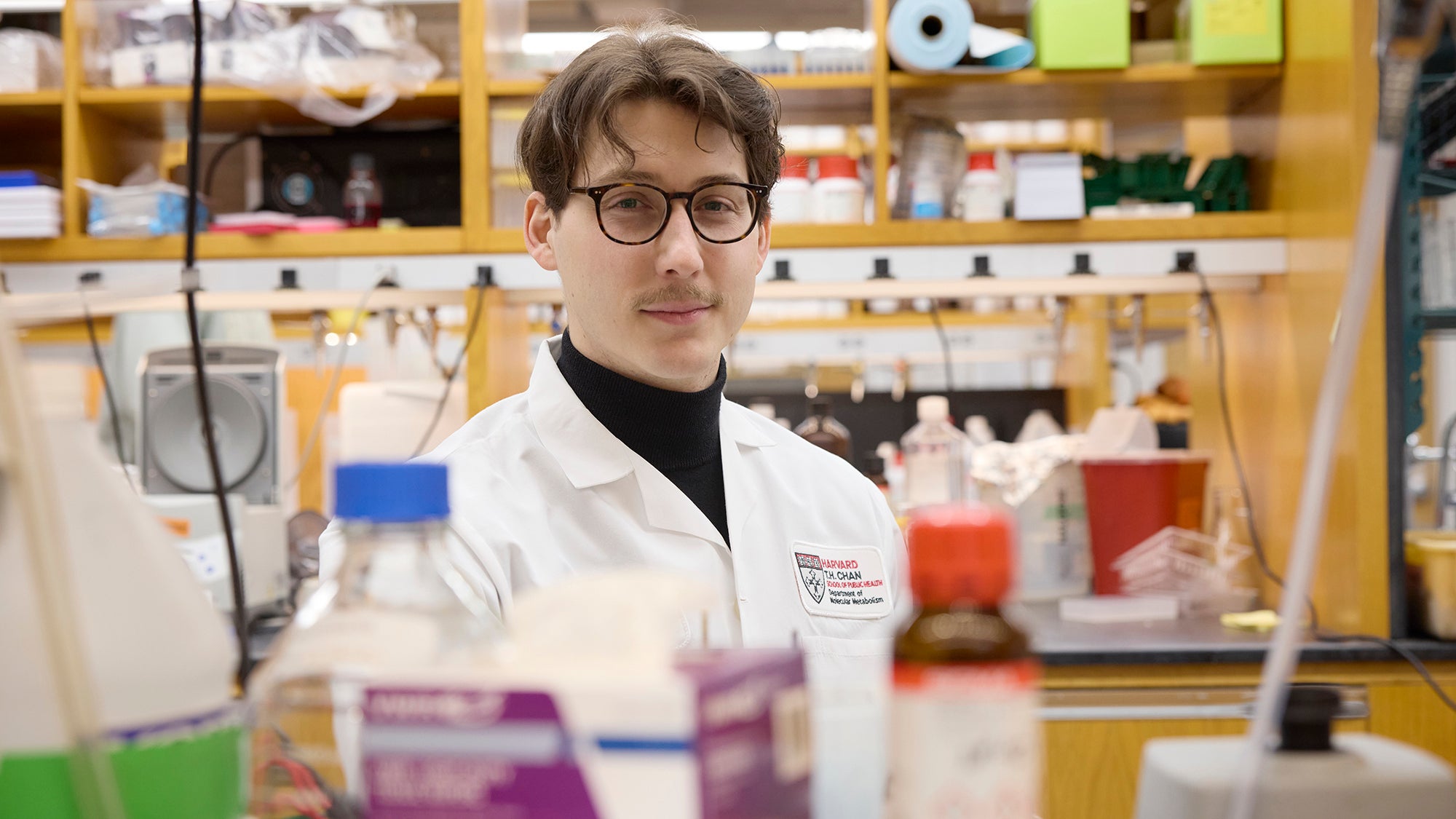 Sam Lapp in the lab. Photo: Kent Dayton / Harvard Chan School