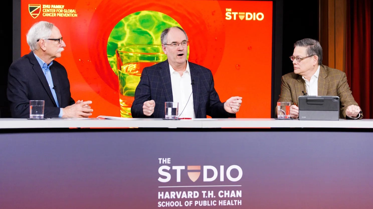 From left: Walter Willett, Eric Rimm, and Timothy Rebbeck at Studio event