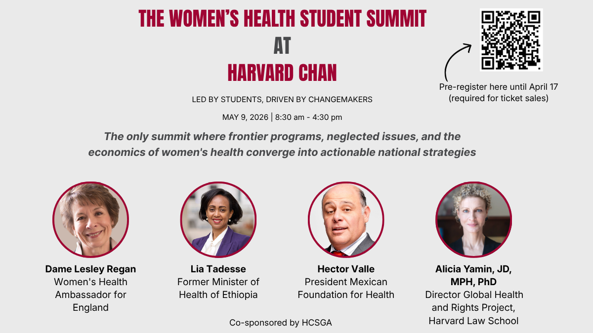 event details on gray background with speaker headshots included of Dame Lesley Regan, Lia Tadesse, Hector Valle, and Alicia Yamin, qr code included