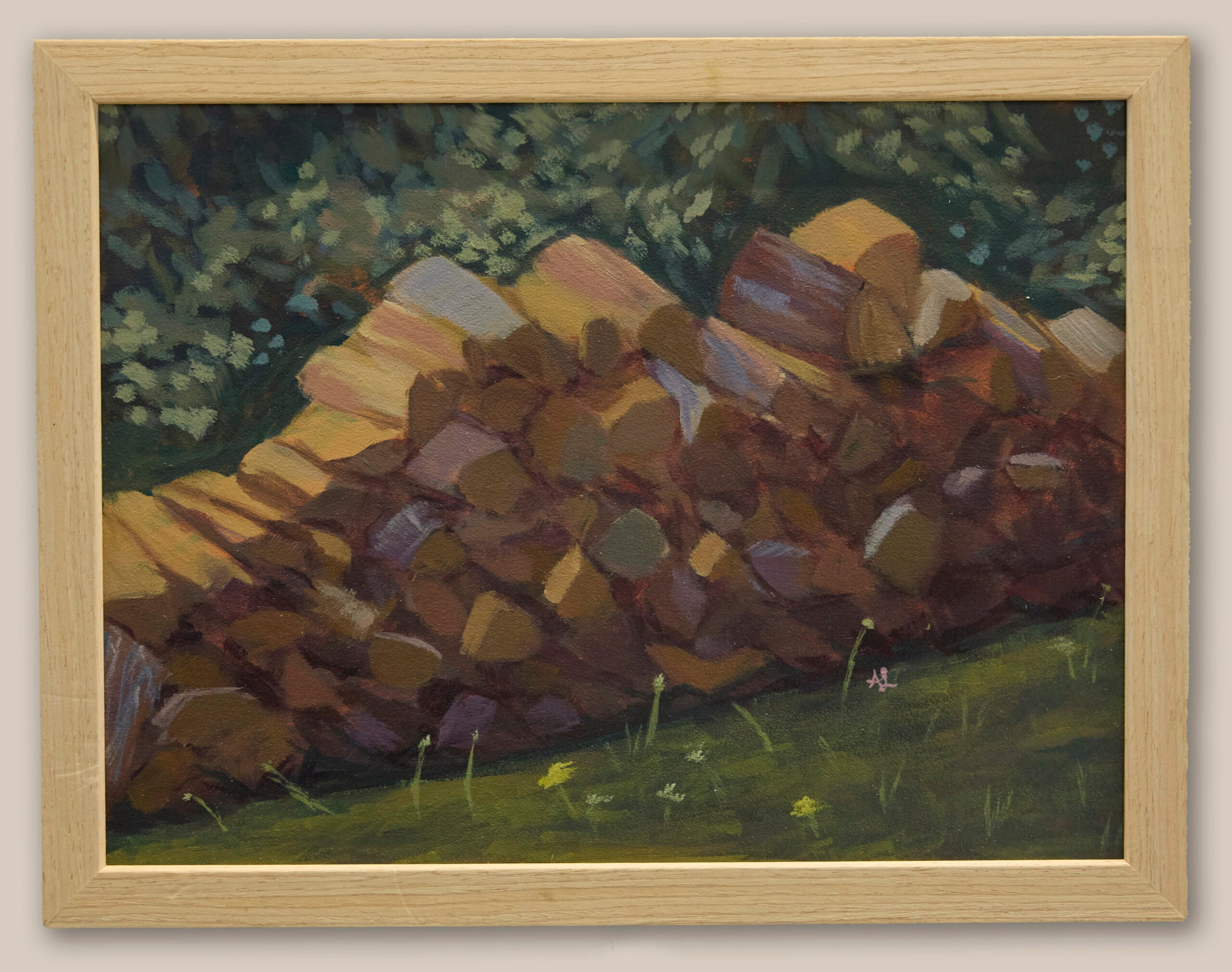 Art by Allison Lever. Woodpile on grass. Photo: Kent Dayton / Harvard Chan School