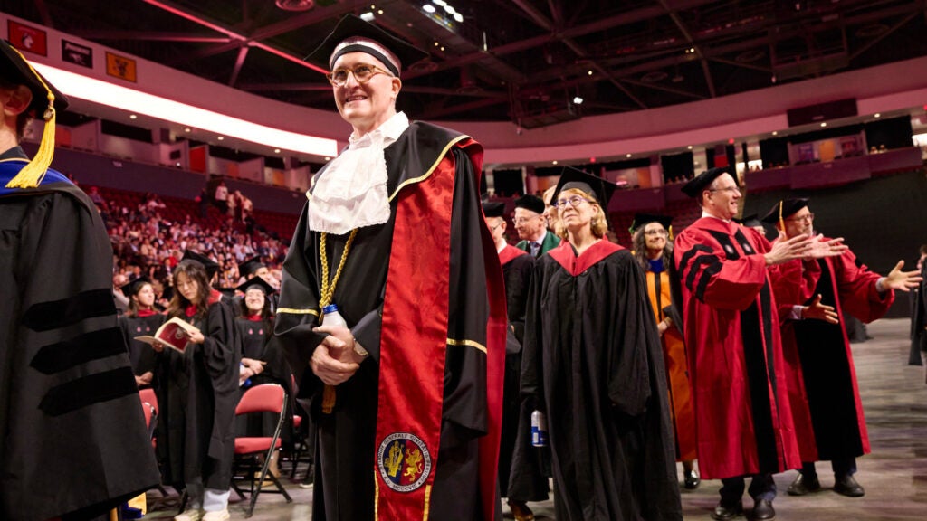 Dean Andrea Baccarelli and members of the faculty