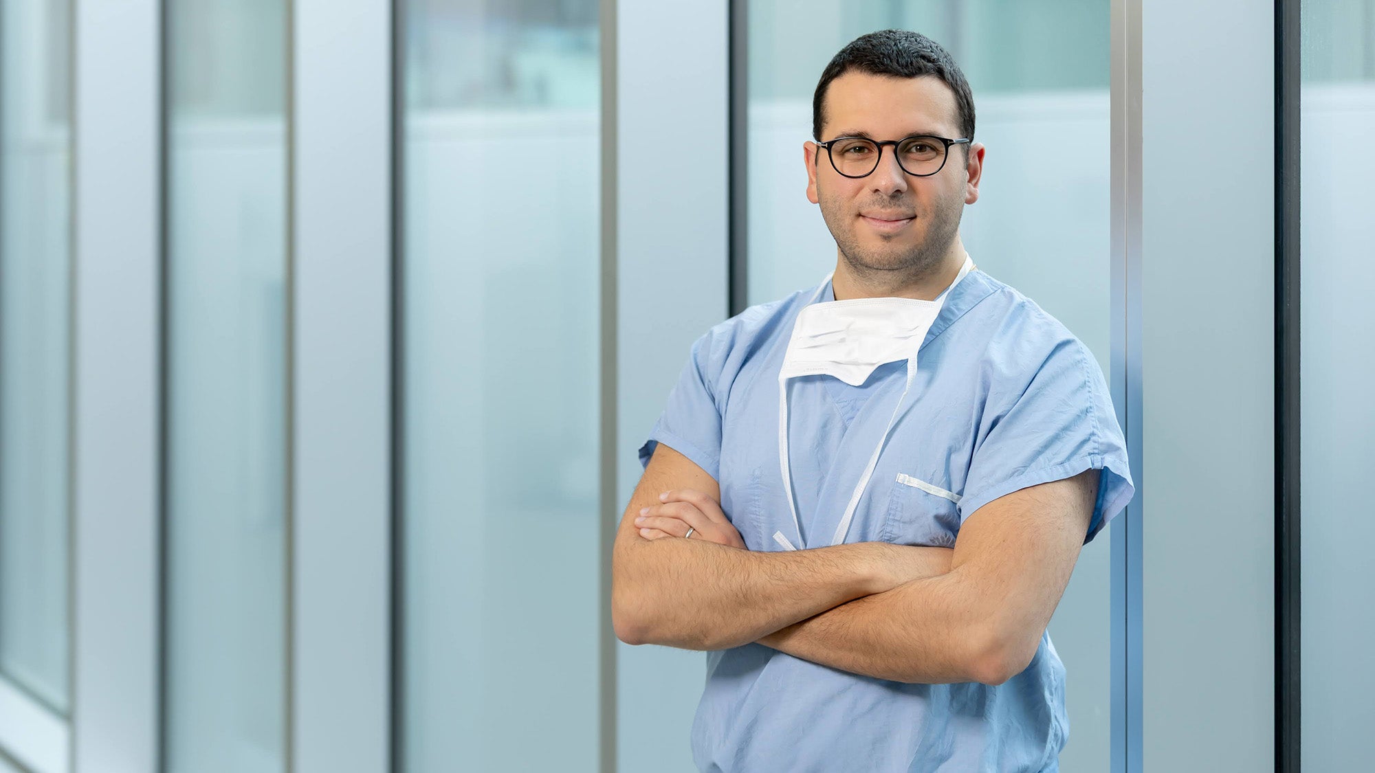 Jeremy Levett wearing scrubs