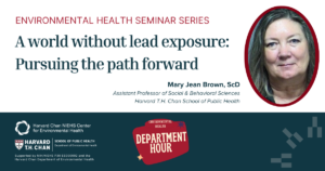 Mary Jean Brown lecture title and headshot: A world without lead exposure.