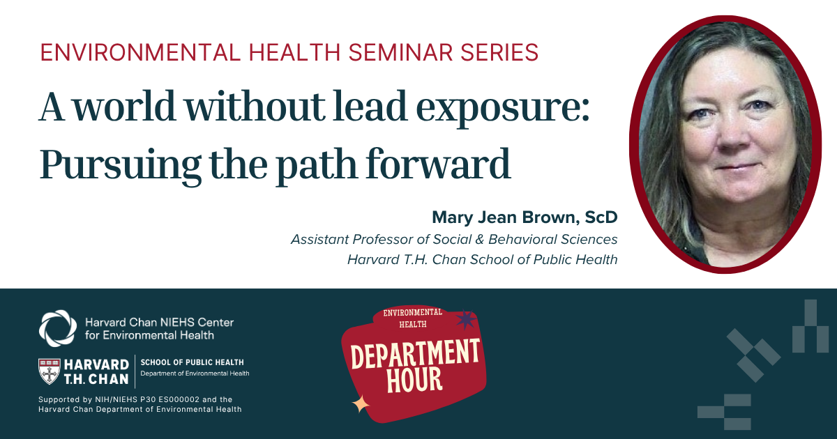 Mary Jean Brown lecture title and headshot: A world without lead exposure.