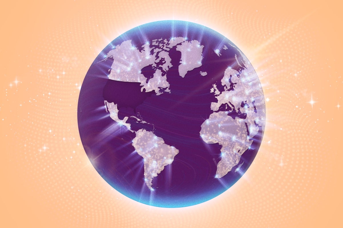 Illustration of earth against a tan background.