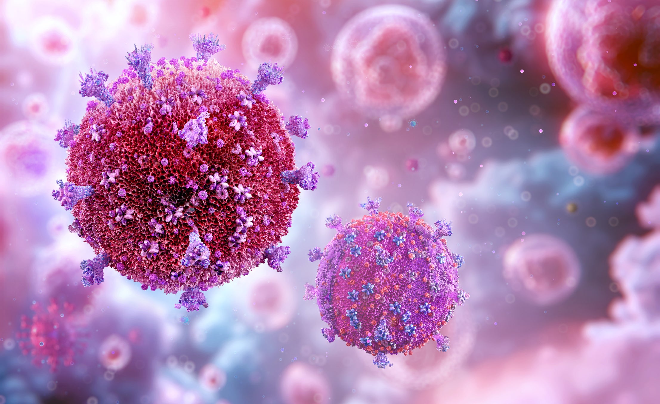 Scientific illustration of HIV cells.