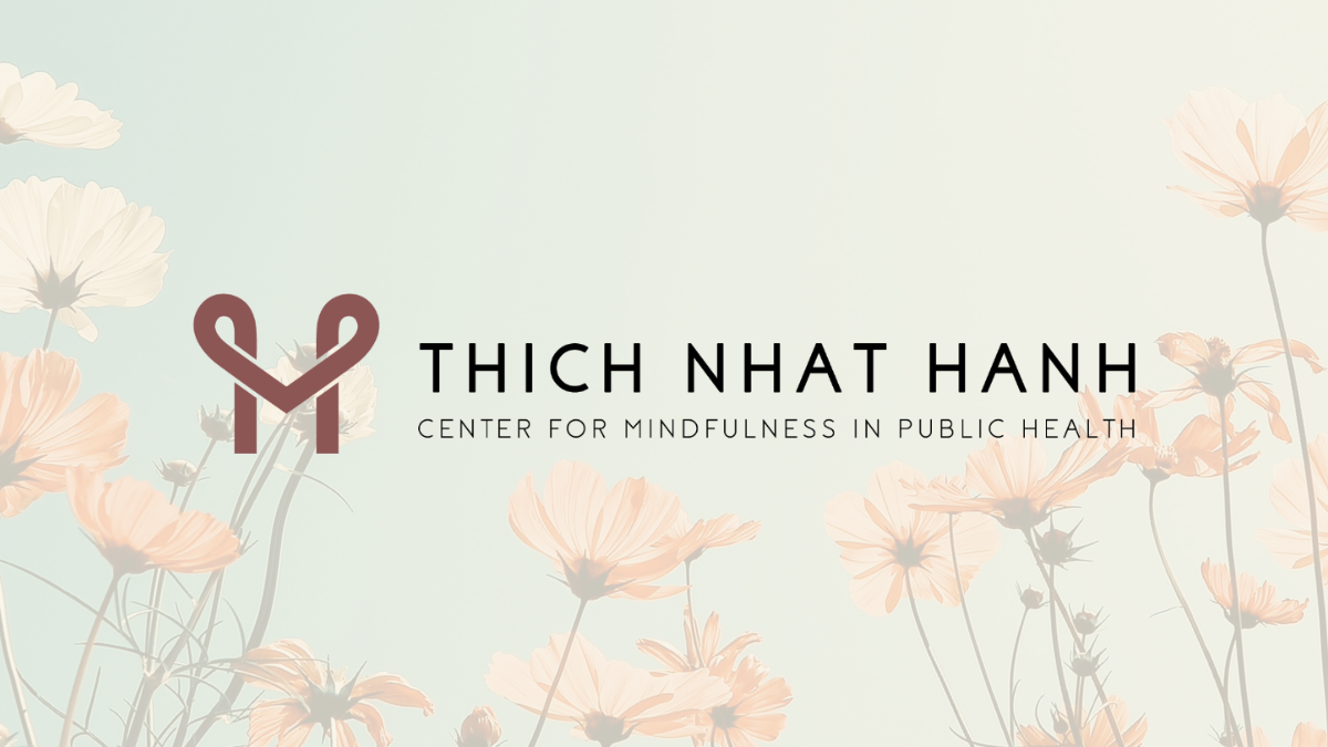 Thich Nhat Hanh text with Center logo on pastel background with flowers and stems