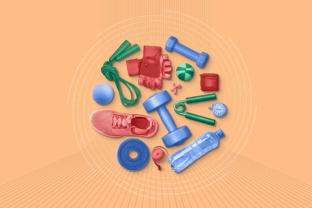 Exercise equipment on a yellow background.