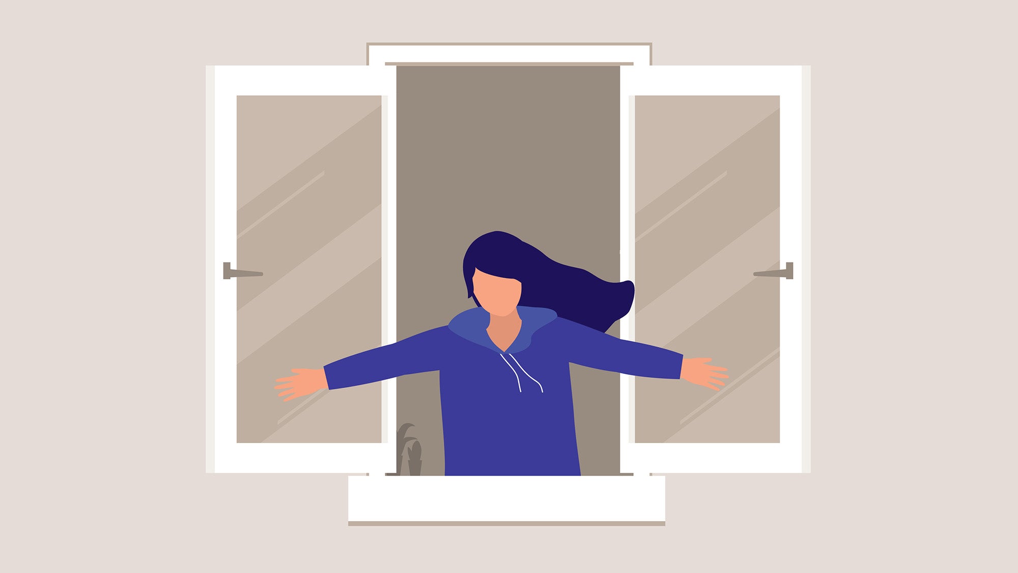 Woman opening window-illustration