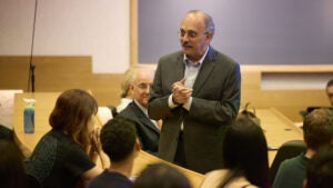 Wafaie Fawzi speaking to students