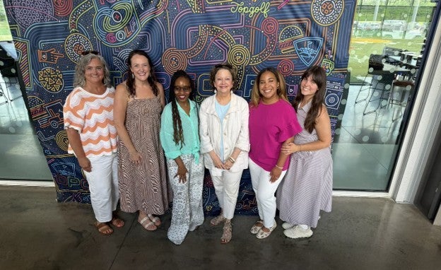 Members of the Children’s Foundation of Mississippi team in Jackson; from left to right: Cheryl Dexter (Director of Community Engagement), Dr Ashley Parker Sheils (Chief Executive Officer), Dr Twambo Nambao (Winokur Fellow), Maribeth Kitchings (Chief Operating Officer), Jessica McArthur Senter (Director of Outreach and Engagement), and Bailey Shelton Ray (Director of Communications)