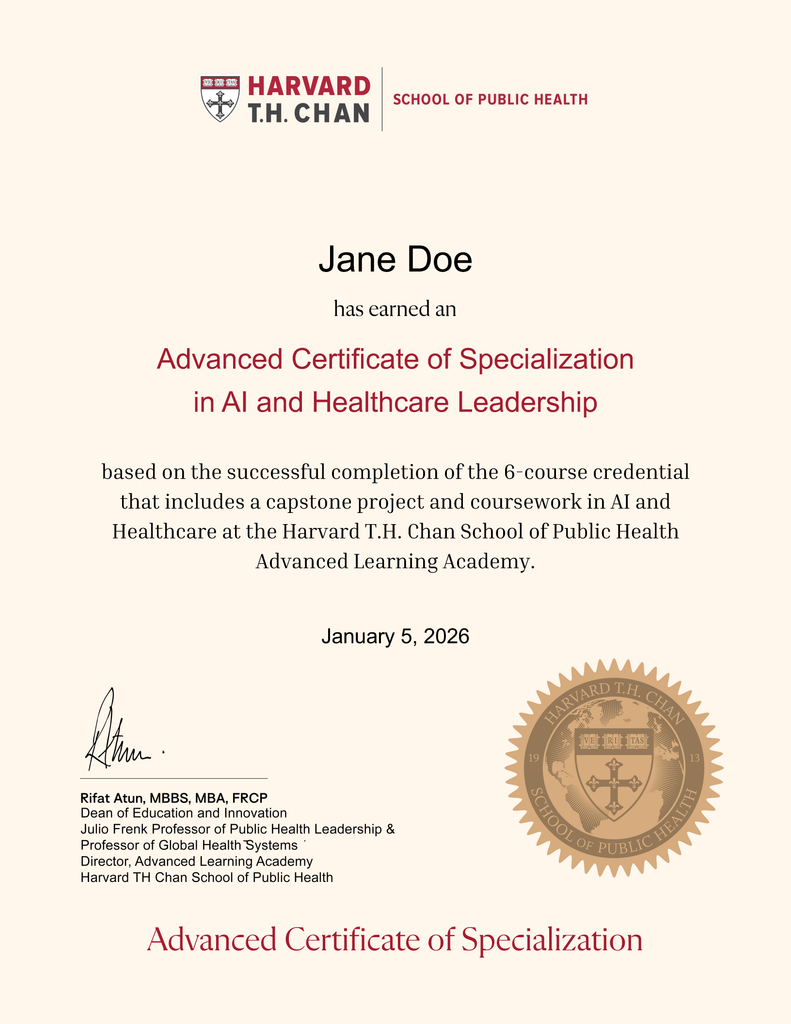 Advanced Certificate of Specialization in AI and Healthcare Leadership
