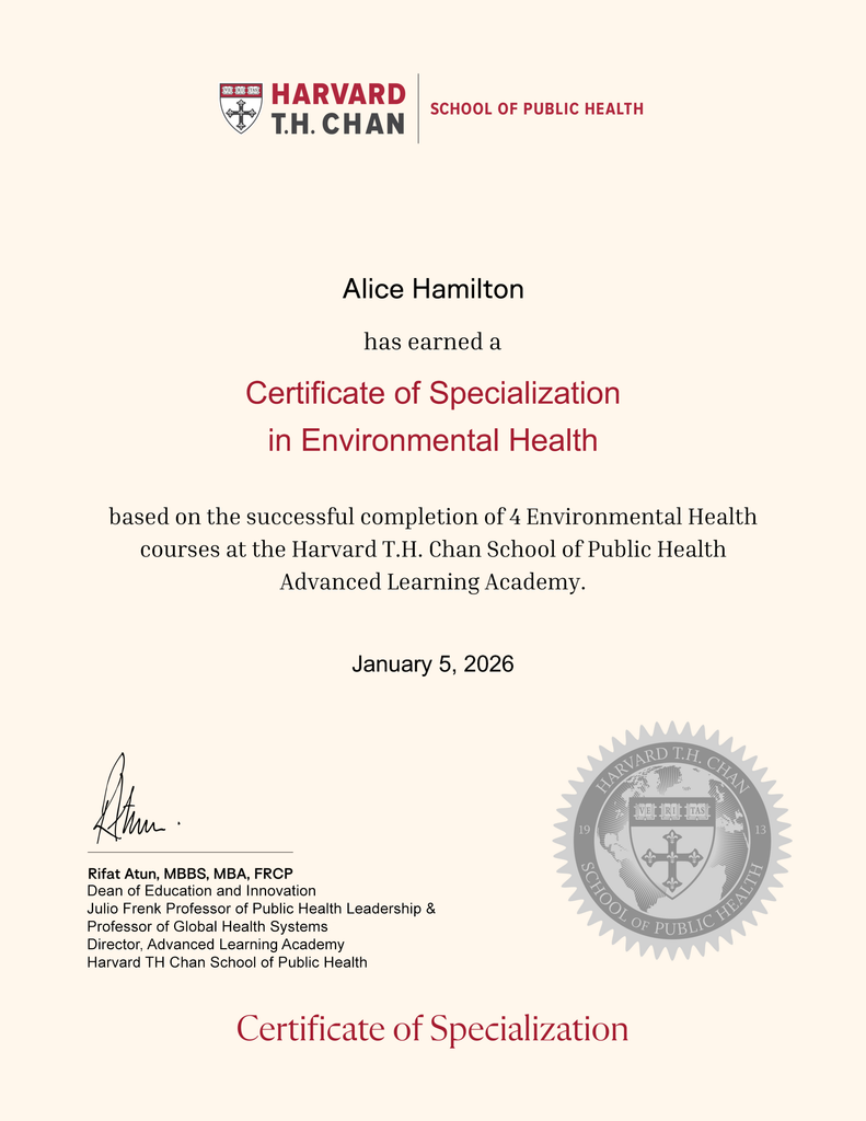 Certificate of Specialization Environmental Health