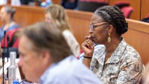 Close-up on a woman in the audience