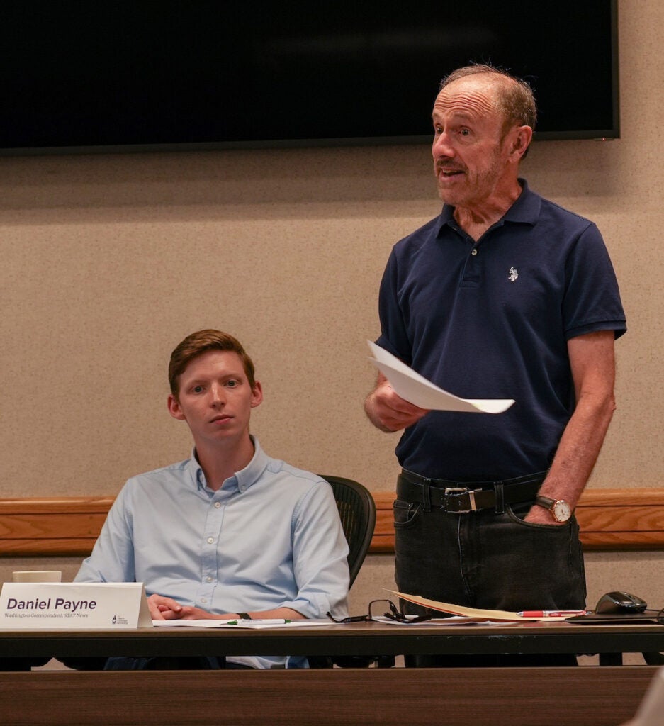 STAT News’ Daniel Payne (left) and Harvard Health Coverage Fellowship Director Larry Tye
