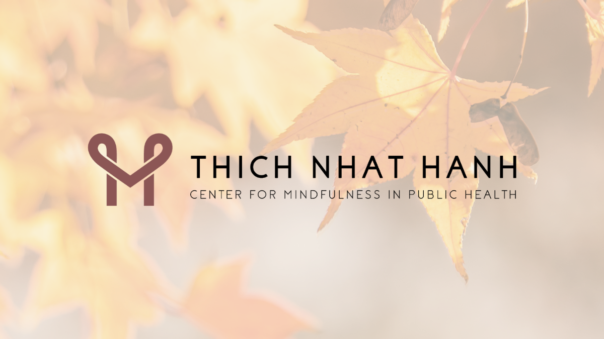 Thich Nhat Hanh Center logo and text on light leaf foliage background